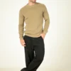 Men Self Design Round Neck Beige Sweater