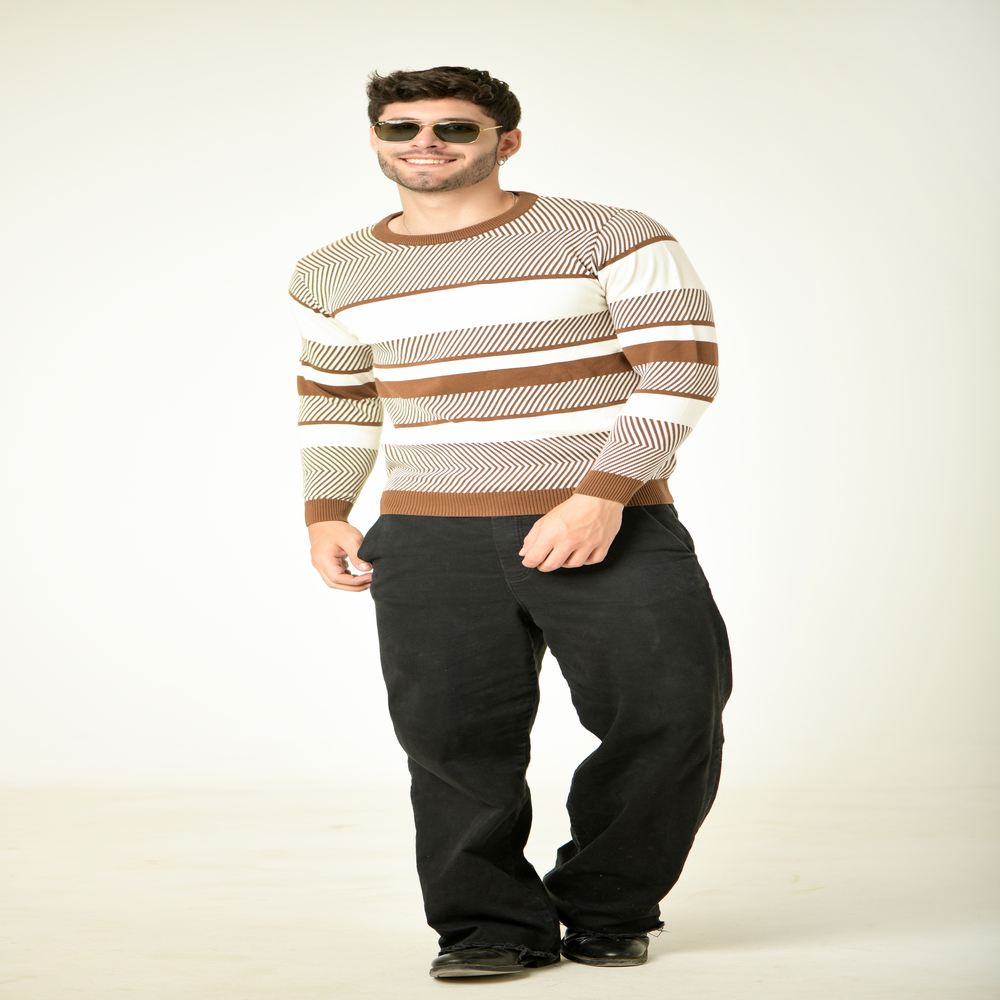 Striped Round Neck Woolen Pullover Sweater