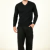 Men Solid V Neck Black Sweater