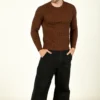 Men Solid Round Neck Orange Sweater