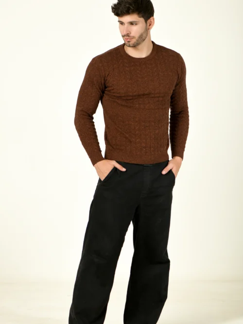 Men Solid Round Neck Orange Sweater