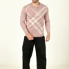 Men Self Design Round Neck Pink Sweater