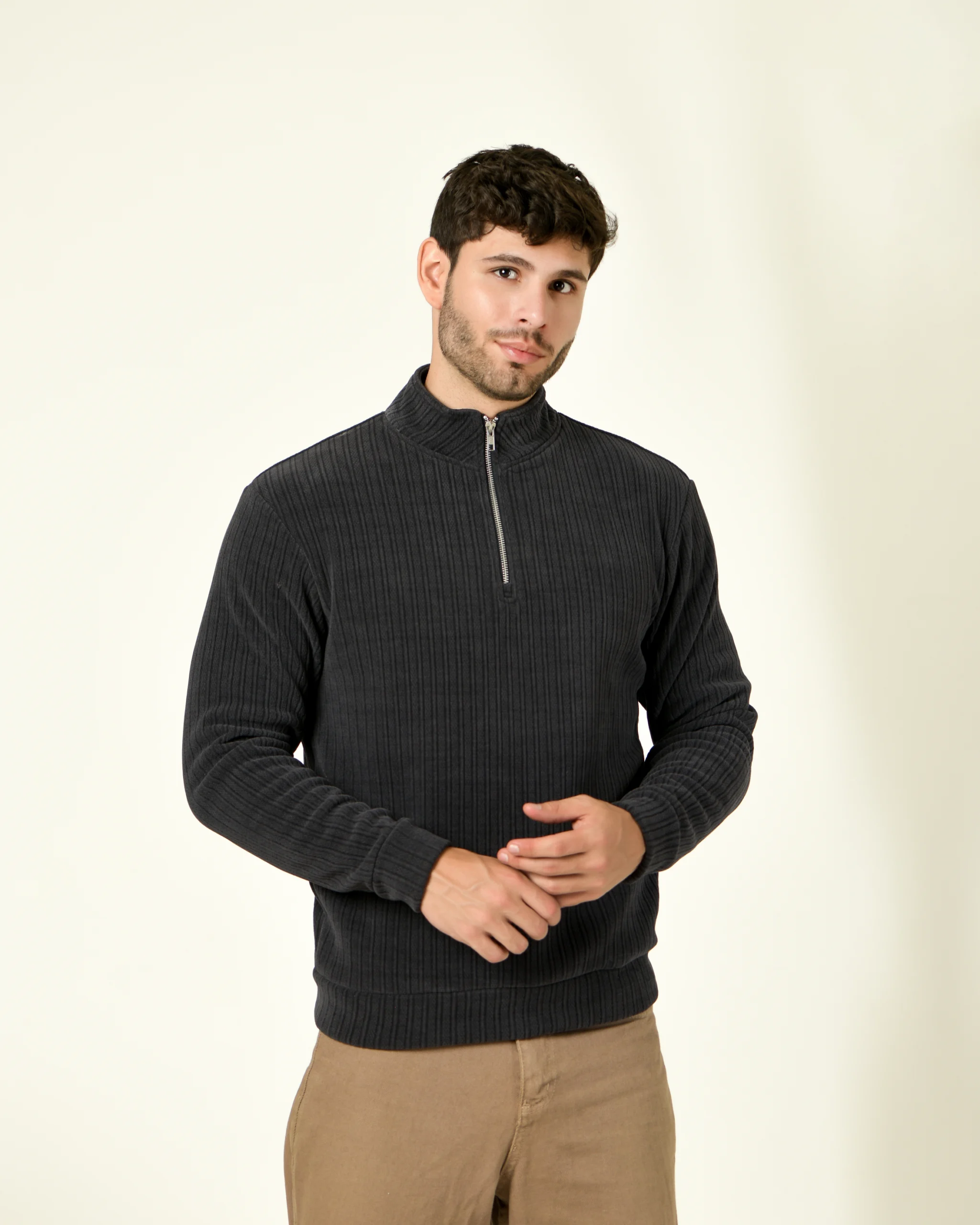 Men Solid High Neck Black Sweater