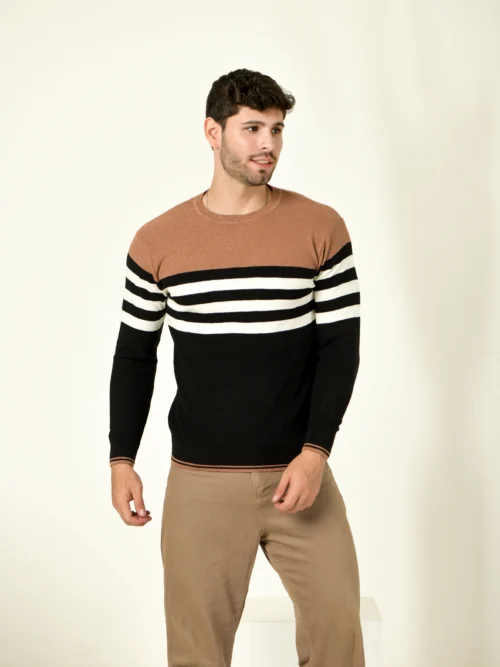Men Woven Round Neck Multicolor Sweater